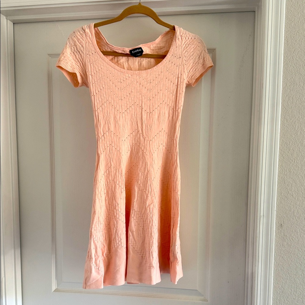 Express Peach Mini Dress with Cap Sleeves by Bebe